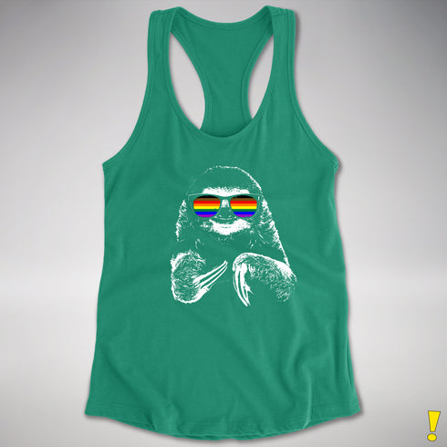 Pride Sloth Philly LGBTQ Pride Flag Sunglasses Women's Racerback Tank - Kelly Green